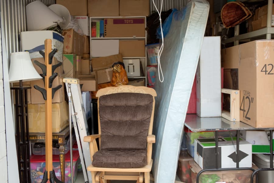 Rocking chair and other items of furniture in storage unit
