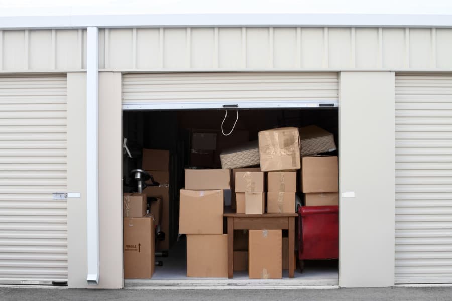 Boxes Stacked Inside Self-Storage Unit